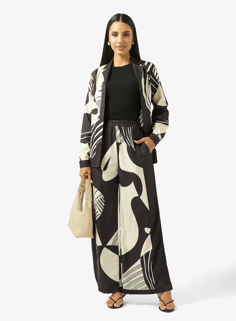 Ginger  Oversize Monochrome Shirt & Wide Leg Pant Coord Set for Women | Best Price UAE